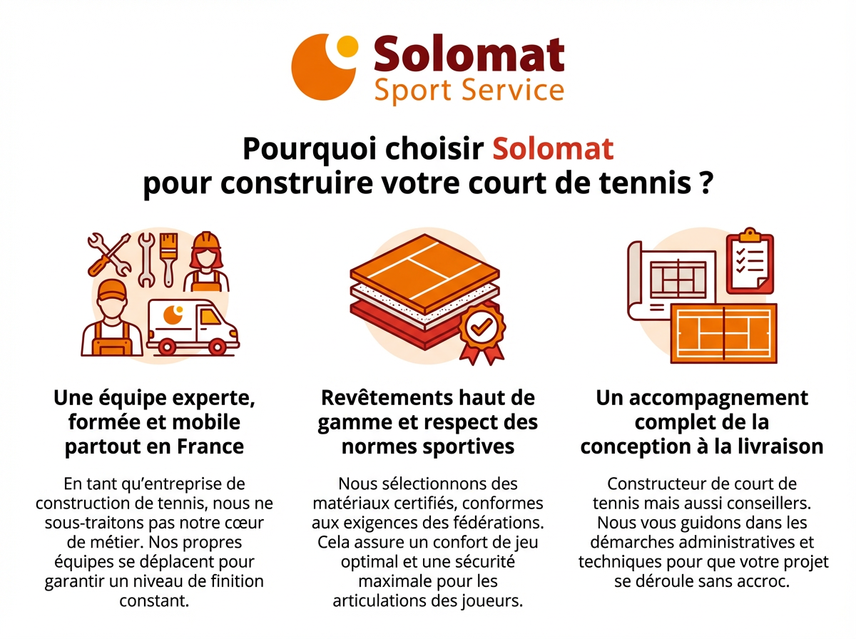freepik infographie avec peu de texte pourquoi choisir sol 42504 Présentation des services de construction de courts de tennis Solomat.