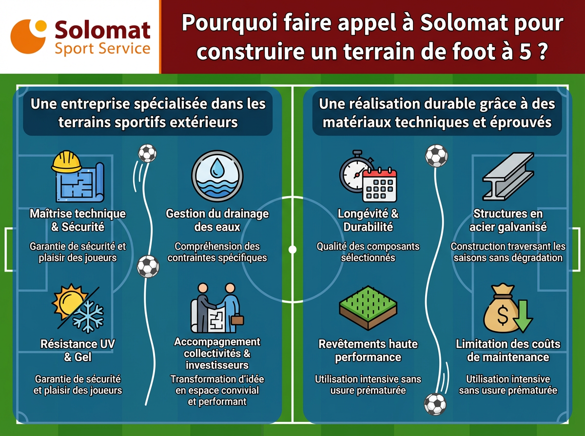 freepik infographie avec peu de texte pourquoi faire appel 42495 Avantages Solomat pour terrains de foot à cinq.