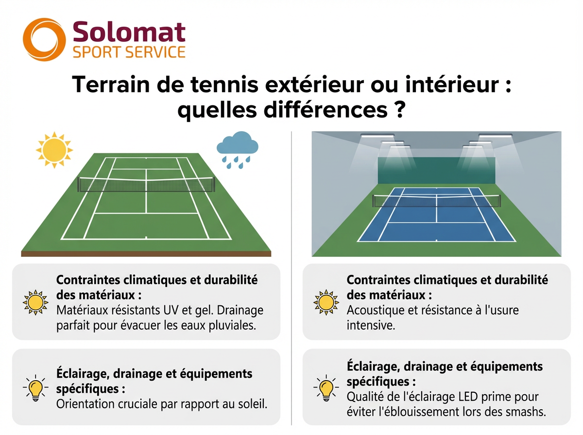 freepik infographie avec peu de texte terrain de tennis ex 42500 Comparaison terrain de tennis extérieur et intérieur.