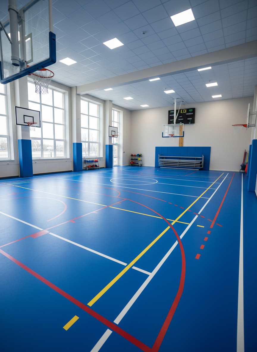 freepik salle de sport scolaire rnove sol pvc bleu ou ver 7337 Salle de sport avec terrain de basketball intérieur