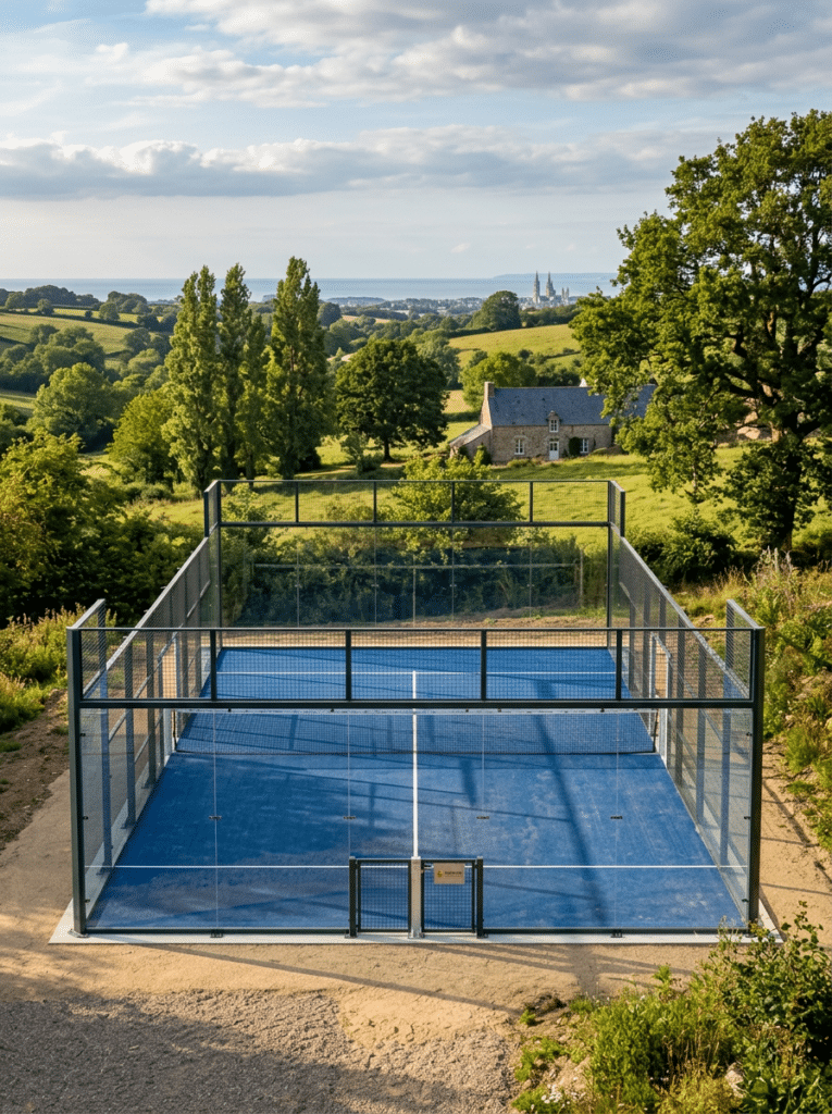 Terrain de padel en pleine campagne verdoyante